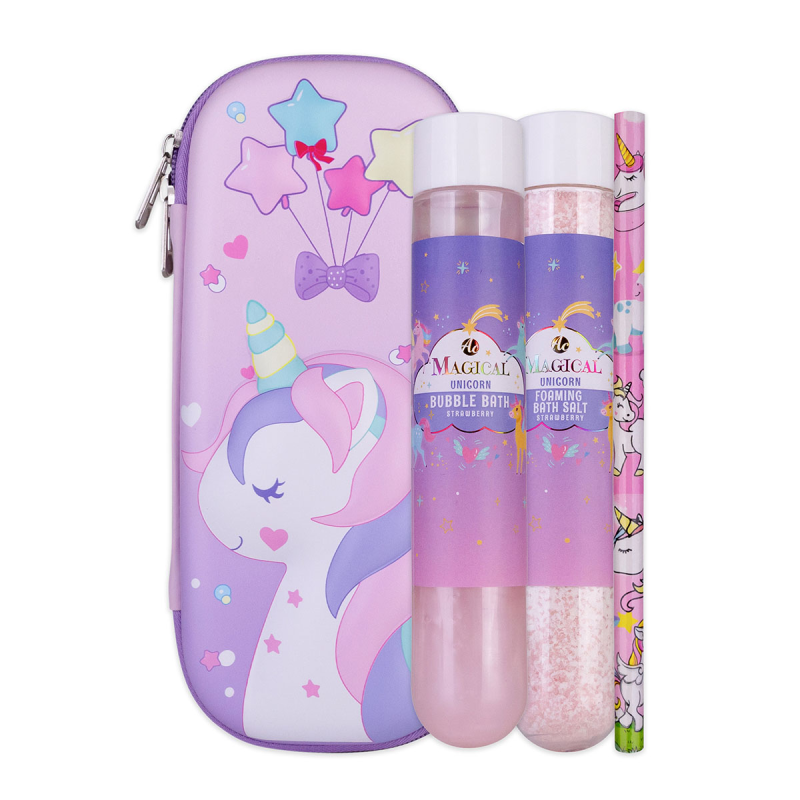 Gift set σε κασετίνα με 60ml αφρόλουτρο, μολύβι, 80g bath salt, Unicorn - Image 2